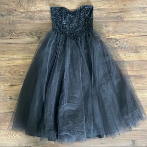 Gunne Sax 80s Black Strapless Tule Sequin Dress